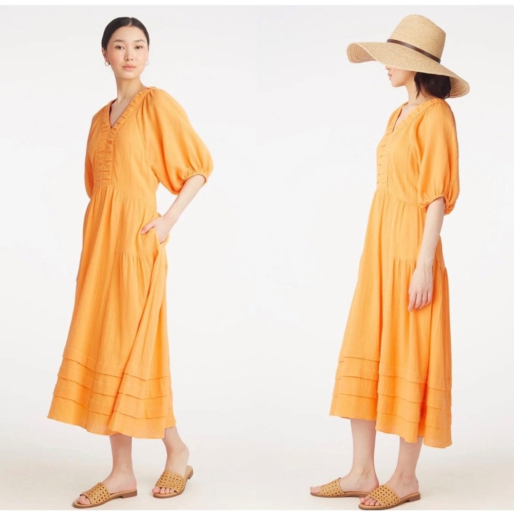 Draper James Orange Cotton Gauze Tiered Puff Sleeve Midi Dress XXL NEW